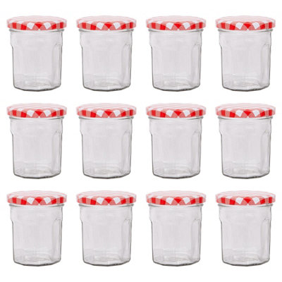 B&Q -  150Ml Glass Jam Jars With Airtight Red Gingham LidsSet Of 12 Empty Screw Top Kitchen Storage Preserving Jar
