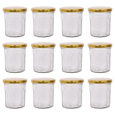 B&Q -  150Ml Glass Jam Jars With Airtight Gold LidsSet Of 12 Empty Screw Top Kitchen Storage Preserving Jar