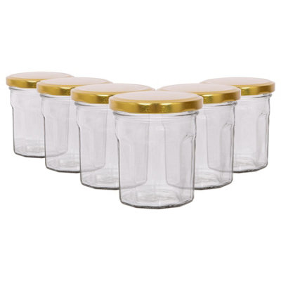 B&Q -  150Ml Glass Jam Jars With Airtight Gold LidsSet Of 6 Empty Screw Top Kitchen Storage Preserving Jar