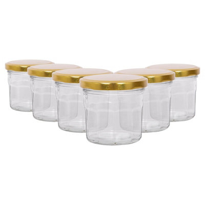 Argon Tableware 130Ml Glass Jam Jars With Airtight Gold LidsSet Of 6 Empty Screw Top Kitchen Storage Preserving Jar from B&Q