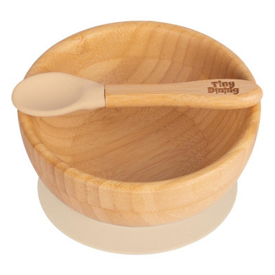 Tiny Dining Bamboo Suction Bowl & SpoonBeigeBamboo Baby Toddler Dinner Dessert Cereal Bowl & Silicone Spoon Weaning Set from B&Q