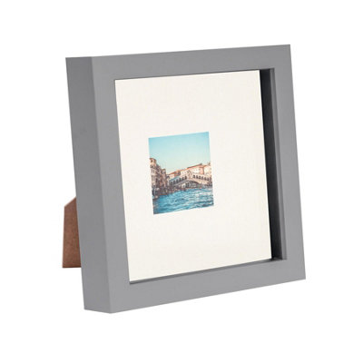 B&Q -  3D Box Photo Frame With 2" X 2" Mount6" X 6"Grey/ivory