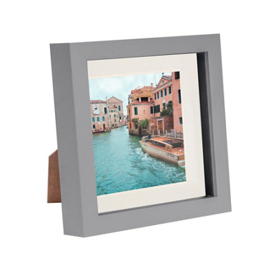 Nicola Spring 3D Box Photo Frame With 4" X 4" Mount6" X 6"Grey/ivory from B&Q