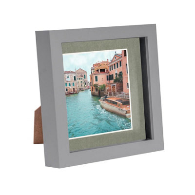 Nicola Spring 3D Box Photo Frame With 4" X 4" Mount - 6" X 6" - / Grey