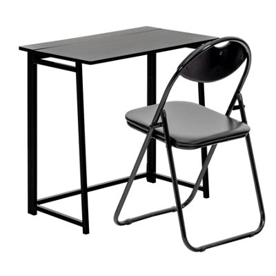Harbour Housewares Deluxe Folding Wooden Desk & Chair SetBlack/blackDurable Compact Computer Office Study Desk & Chair Set from B&Q