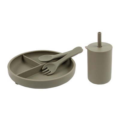 Tiny Dining 3Pc Silicone Suction Feeding SetSilver SageSilicone Baby Feeding Set With Divided PlateSippy Cup & Cutlery from B&Q