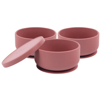 Tiny Dining 3X Baby Silicone Suction Bowls With LidDusty RoseNon-Slip Silicone Toddler Weaning Bowl Feeding Silicone Bowl from B&Q