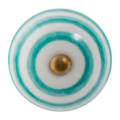 Nicola Spring Round Ceramic Cabinet KnobTurquoise Stripe from B&Q