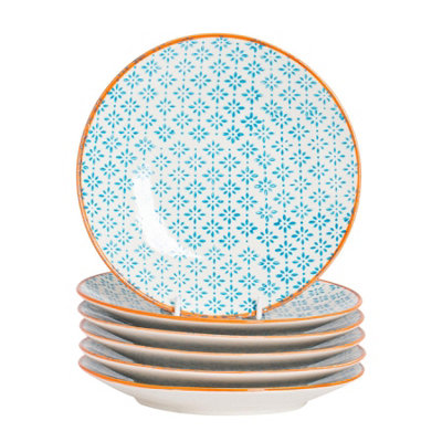 Nicola Spring Unisex Blue Hand-Printed Side Plates - 18Cm - Pack Of 6 In - Image 5