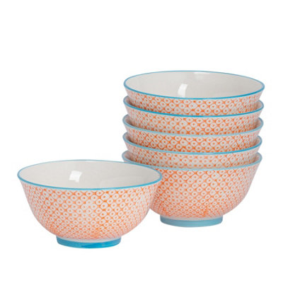 Nicola Spring Hand-Printed Cereal Bowls16CmOrangePack Of 6 from B&Q