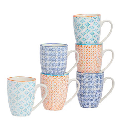 B&Q -   Hand-Printed Mugs360Ml3 ColoursPack Of 6