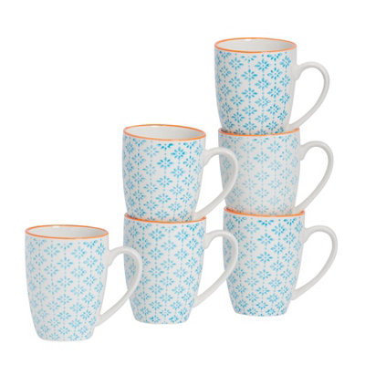 Nicola Spring Nicola Spring Hand-Printed Mug330MlBluePack Of 6 from B&Q