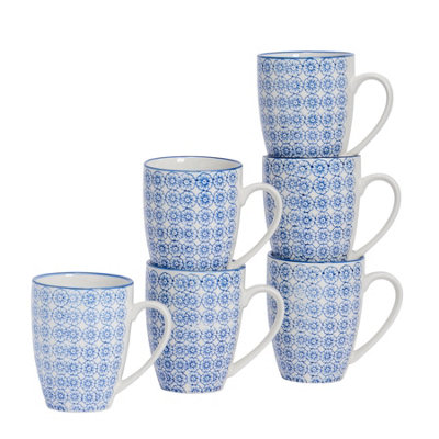 Nicola Spring Hand-Printed Mug - 330ml - Navy - Pack of 6 - Stoneware Hot Chocolate Cups Tea & Coffee Mugs for Kitchens, Cafes & Restaurants - Image 5