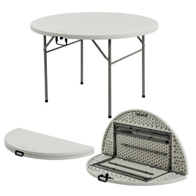 Harbour Housewares Folding Trestle Table120CmWhiteRound Portable Space Saving Heavy Duty Table Indoor & Outdoor from B&Q