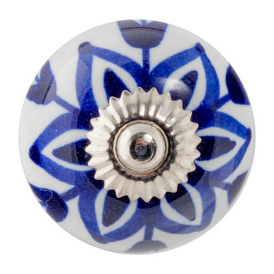 Nicola Spring Round Ceramic Cabinet KnobNavy Flower from B&Q