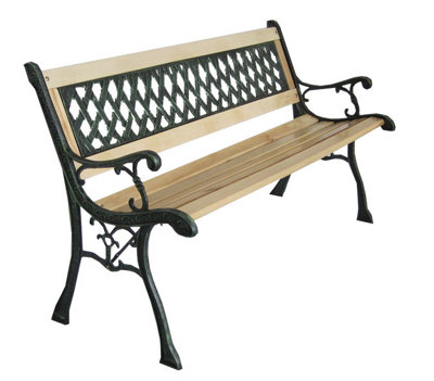 Birchtree 3 Seater Wooden Slat Garden Bench Seat Lattice Style Cast Iron Legs from B&Q