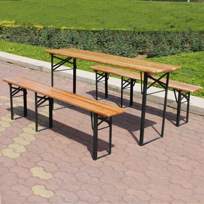 B&Q -  Outdoor Wood Wooden Vintage Folding Table Bench Set Trestle Party Picnic Pub Garden Furniture Steel Leg