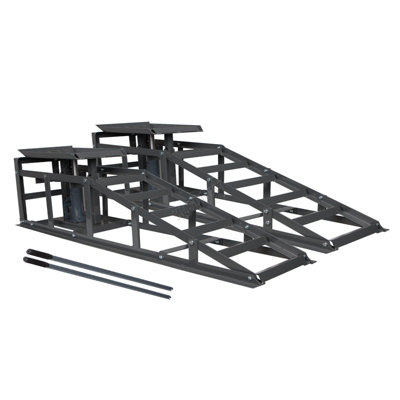 B&Q -  Metal Vehicle Car Ramp Lift With 2 Ton Hydraulic Jack 1 Pair Height Adjustable Garage Heavy Duty