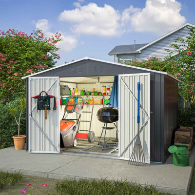 Birchtree 10X8Ft Metal Garden Shed Apex Roof With Free Foundation Storage House Anthracite