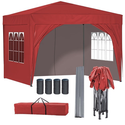 Birchtree Waterproof 3M X 3M Heavy Duty Pop Up Gazebo Marquee Garden Awning Party Tent Canopy 600D Polyester Steel Frame Red from B&Q