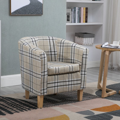 Westwood Linen Fabric Sofa Armchair Office Reception Tub Chair Living Room Cream Checked from B&Q