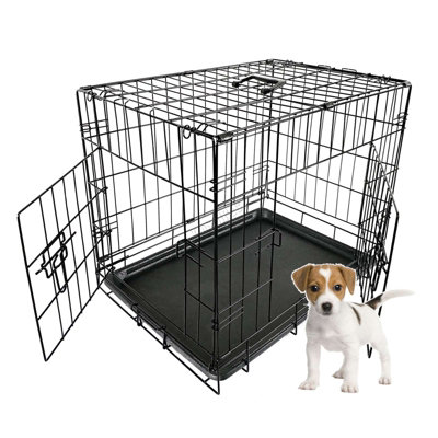 Foxhunter 24" Folding Pet Dog Puppy Metal Training Cage Crate Carrier Small Black 2 Doors from B&Q