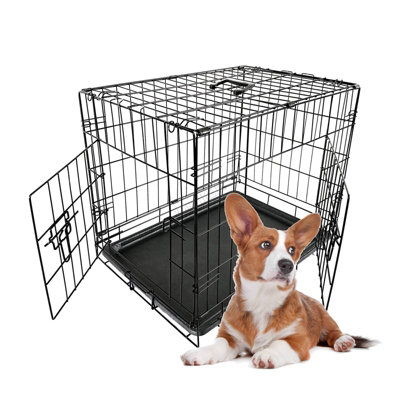 Foxhunter 30" Folding Pet Dog Puppy Metal Training Cage Crate Carrier Medium Black 2 Doors from B&Q