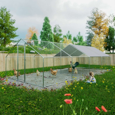 Foxhunter Chicken Run Cage Walk In Coop Poultry Hen Rabbit Kennel Hutch Metal 3X8X2M from B&Q
