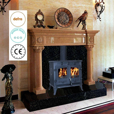Heatsure Cast Iron Woodburning Multifuel Stove Fireplace Heat Warm Indoor 10Kw from B&Q