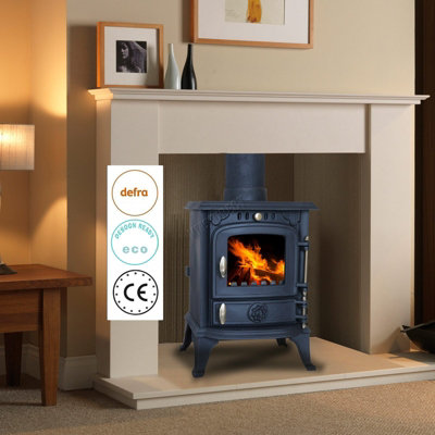 Heatsure Cast Iron Woodburning Multifuel Stove Fireplace Heat Warm Indoor 4.5Kw from B&Q
