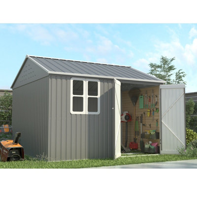 Birchtree 10X8Ft Steel Apex Garden Shed Tool Equipment Organize W/window Door Grey from B&Q