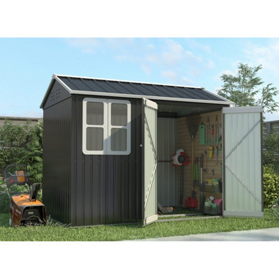 Birchtree 8X6Ft Steel Apex Garden Shed Tool Equipment Organize W/window Door Anthracite from B&Q