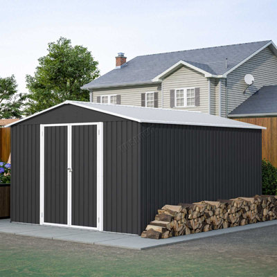 Birchtree 10X12Ft Metal Garden Shed Apex Roof With Free Foundation Storage House Anthracite