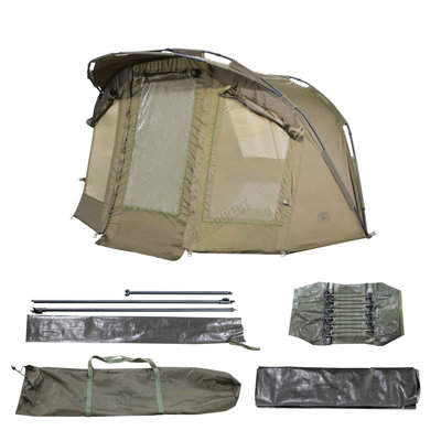 Carpzilla Fishing Bivvy 1 Man Waterproof Camping Tent Shelter Door Windows Green from B&Q