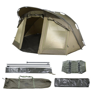Carpzilla Fishing Bivvy 2 Man Waterproof Camping Tent Shelter Door Windows Green from B&Q