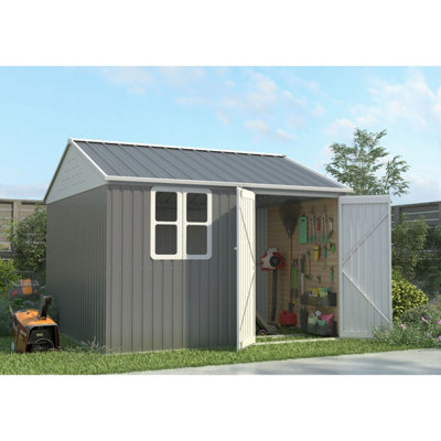 Birchtree 10X10Ft Steel Apex Garden Shed Tool Equipment Organize W/window Door Grey from B&Q