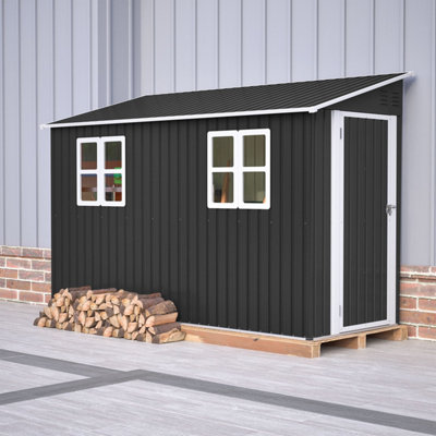 Birchtree 4X10Ft Lean To Garden Shed Metal Storage House Pent Roof Anthracite from B&Q