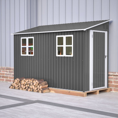 Birchtree 4X10Ft Lean To Garden Shed Metal Storage Tool House Pent Roof Grey from B&Q