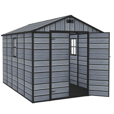 Birchtree 8X6Ft Plastic Garden Shed Apex With Floor Window Lockable Door Wood Grain Grey from B&Q