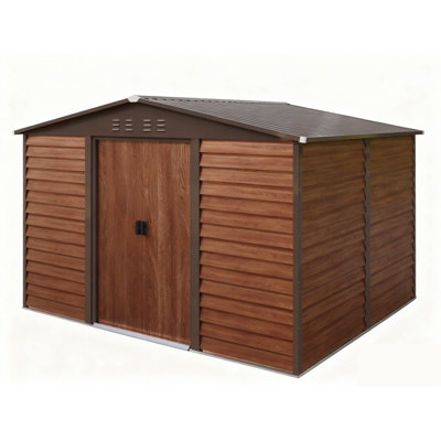 B&Q -  10X8Ft Galvanized Metal Garden Shed Outdoor Tool Storage Shed With Base Brown