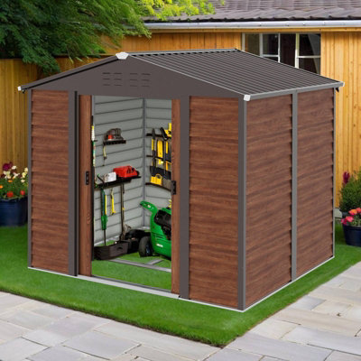 Birchtree 8X6Ft Galvanized Metal Garden Shed Outdoor Tool Storage Shed With Base Brown from B&Q