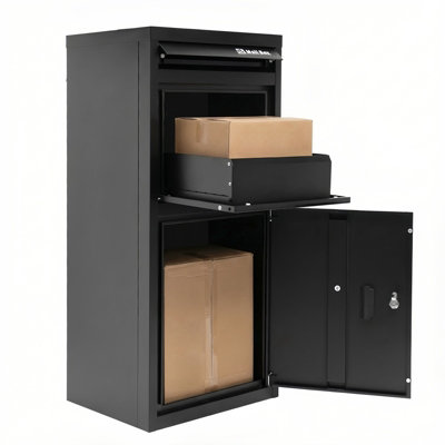 Birchtree Lockable Parcel Drop Box 101Cm Large Secure Outdoor Metal Delivery Box Black from B&Q