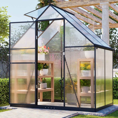 B&Q -  6X4Ft Polycarbonate Greenhouse Walk-In Green House Aluminium Frame