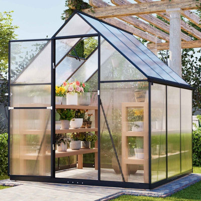 B&Q -  6X6Ft Polycarbonate Greenhouse Walk-In Green House Aluminium Frame