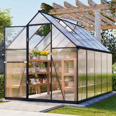 B&Q -  6X10Ft Polycarbonate Greenhouse Walk-In Green House Aluminium Frame