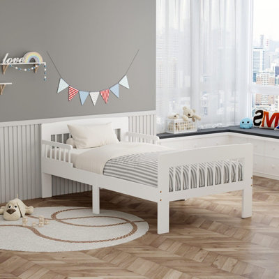 Westwood Wooden Single Bed Toddler Kids Bed Frame Only With Safety Bed Rail Guard White - Image 2