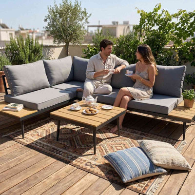 B&Q -  3-Seater Garden Furniture Set Corner Sofa Conversation Set W/coffee Table Grey