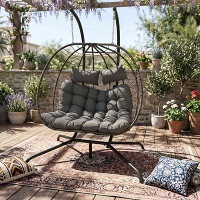 Birchtree Double Hanging Egg Chair W/ Stand Garden Swing Hammock Chair Patio Pe Rattan from B&Q