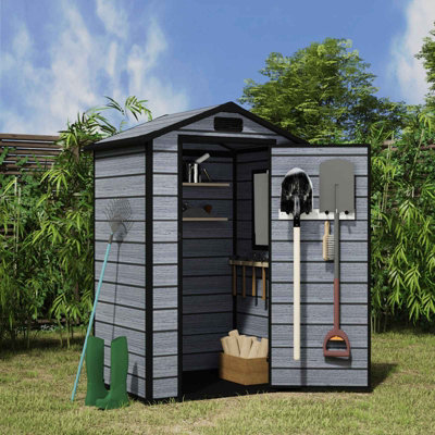 Birchtree 4X3Ft Plastic Garden Shed Apex With Floor Window Lockable Door Wood Grain Grey from B&Q