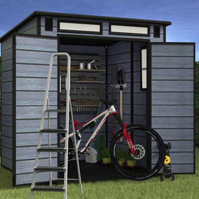 Birchtree 6X6Ft Plastic Garden Shed Apex With Floor Window Lockable Door Wood Grain Grey from B&Q